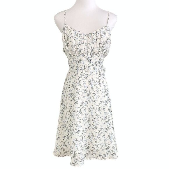 CALISTA WHITE BLUE FLORAL SLEEVELESS BACK SASH DRESS - M - Picture 1 of 9